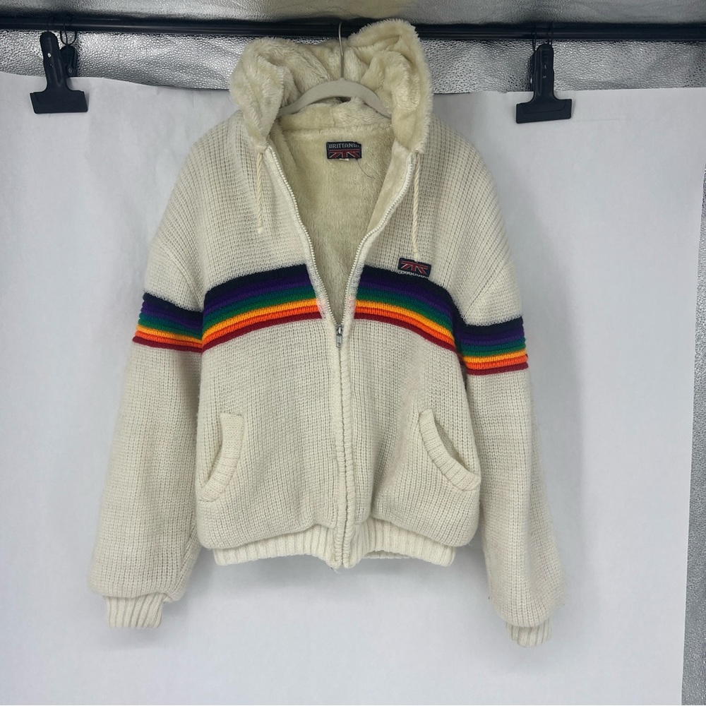 Vintage Brittania Cream lined knit Jacket with Rainbow Stripes